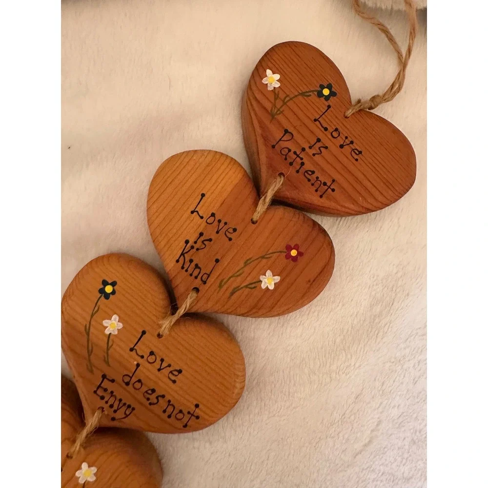Vntg Wooden Heart Wall Hanging Brown Excellent Scripture Art Cottagecore Bible